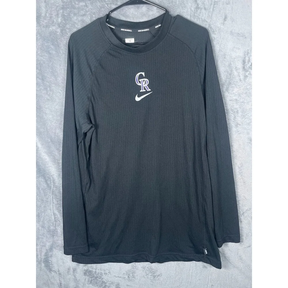 Nike Charlie Blackmon Game Worn Colorado Rockies Long Sleeve Shirt Black Size XL